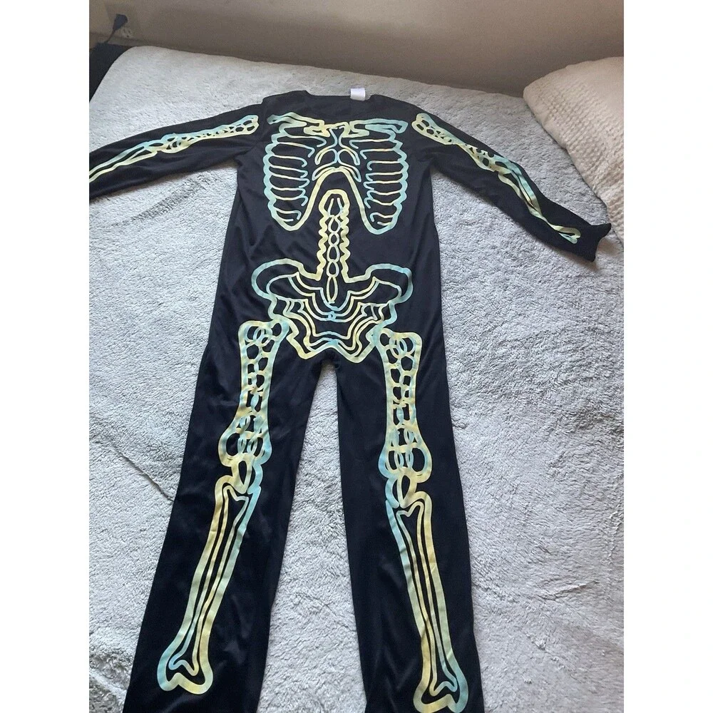 Glow In Dark Skeleton Costume Toddler 8-9 Years 1 pc No Gloves Hook&Loop Closure